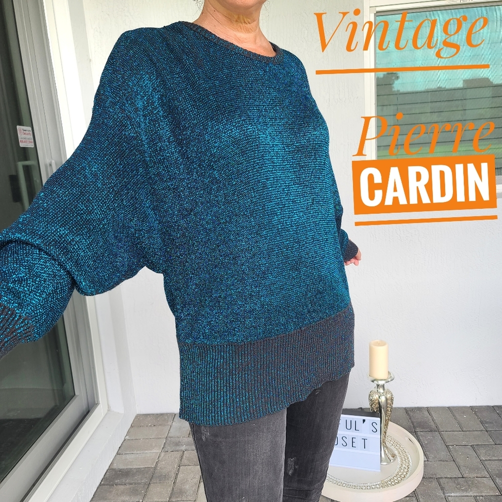 Pierre Cardin vintage metallic blue/ black oversized sweater